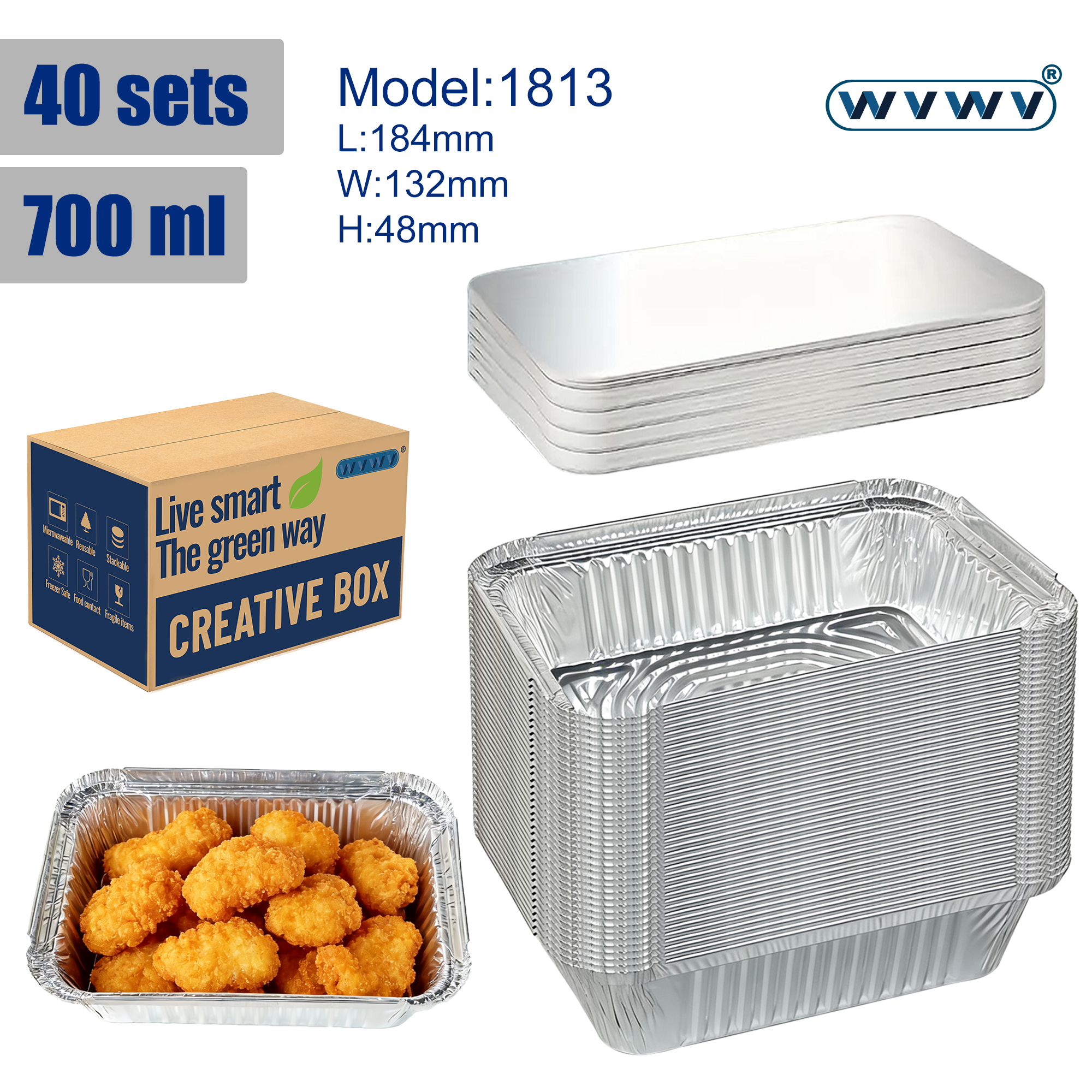 Home Cooking Meal - 40 Containers + 40 Lids, Silver