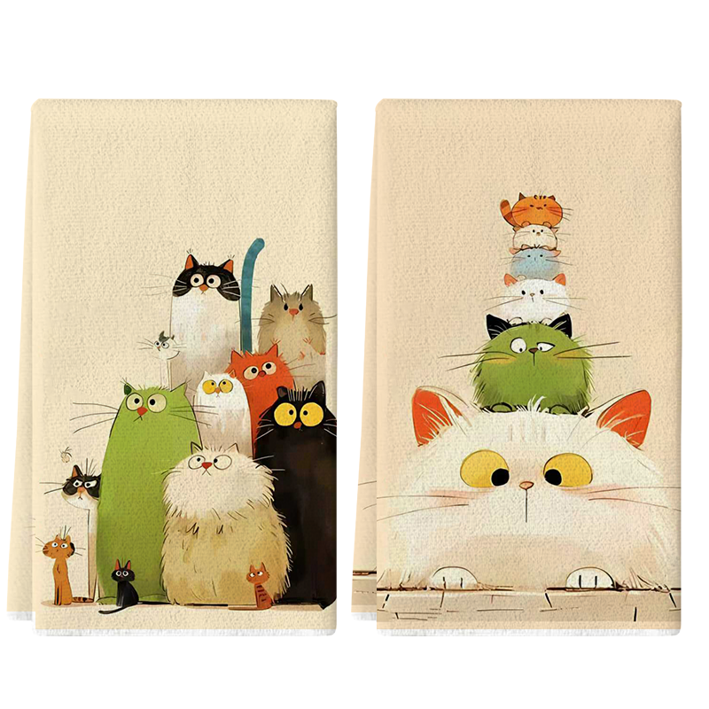 Home Cooking For Cats - 2Pcs, Cute Cat-Themed Kitchen Towels, 40Cm*60Cm