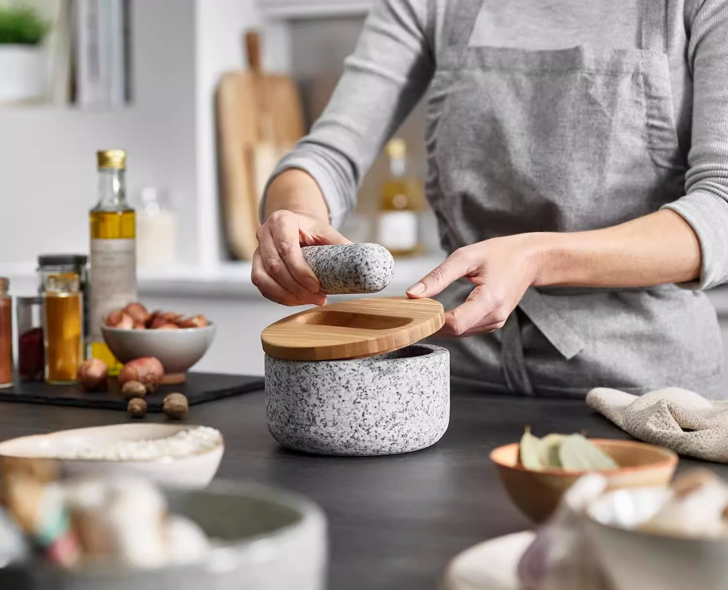 Bamboo cover granite pestle, s - Mortar Pestle Granite recensie en prijs