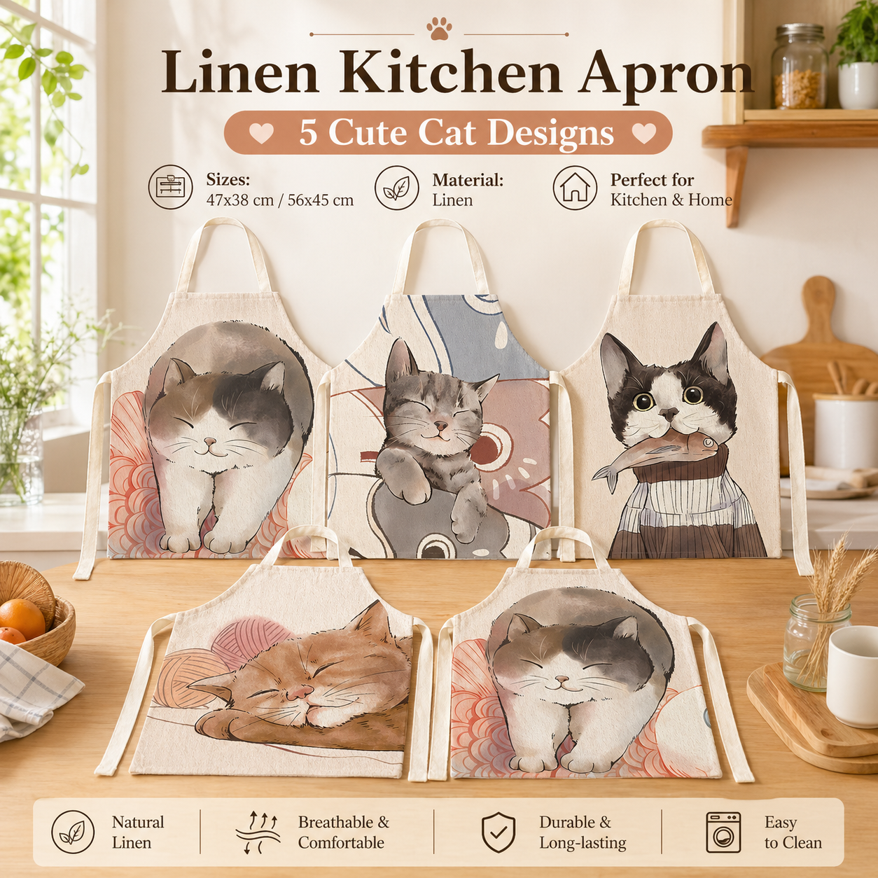 Cute Cat Printed Linen Kitchen - Home Cooking For Cats recensie en prijs