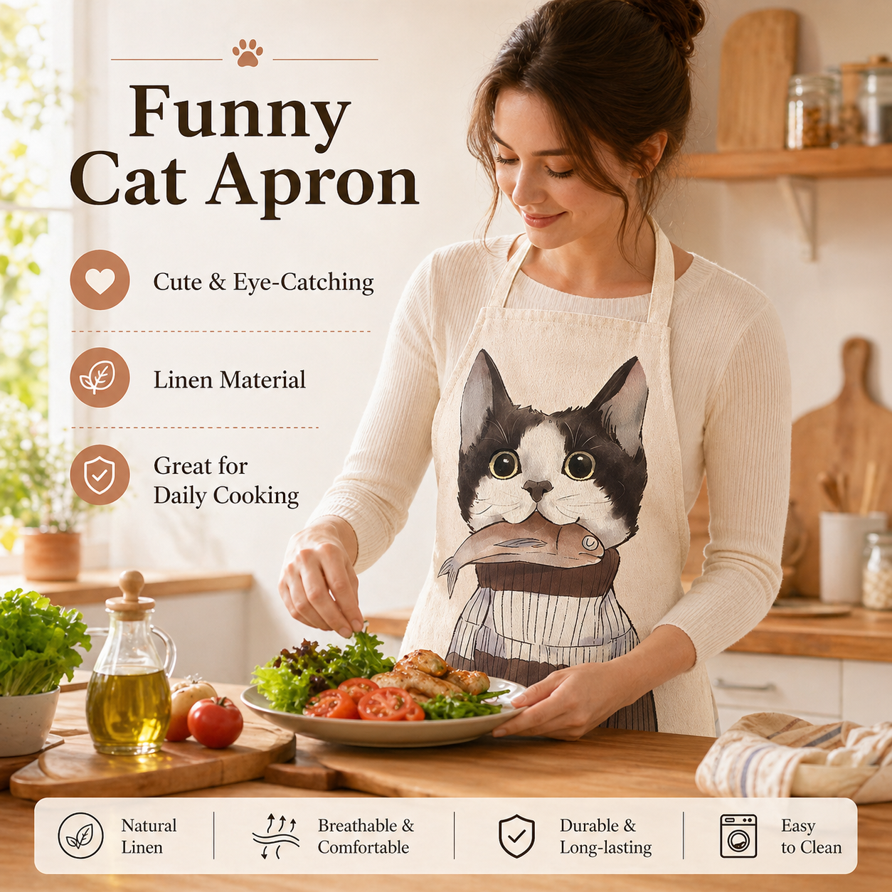 Cute Cat Printed Linen Kitchen - Home Cooking For Cats recensie en prijs