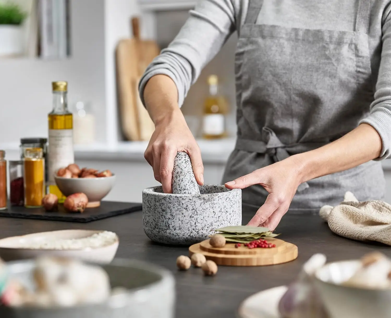 Bamboo cover granite pestle, s - Mortar Pestle Granite recensie en prijs