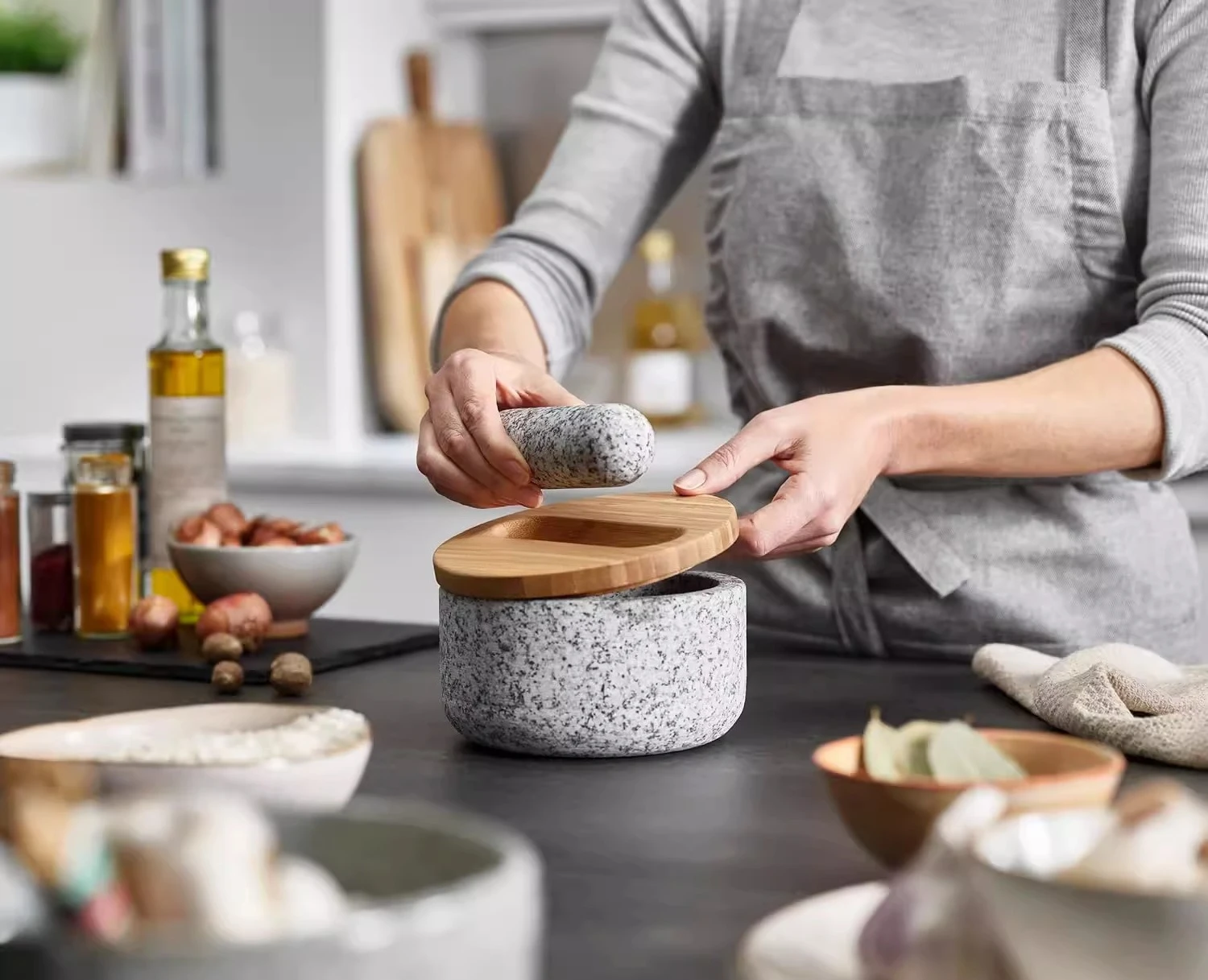 Bamboo cover granite pestle, s - Mortar Pestle Granite recensie en prijs